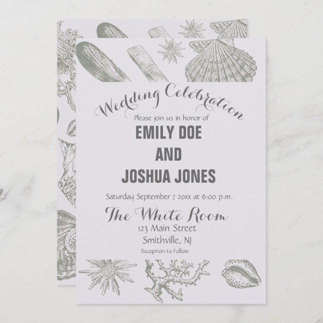 Invitation Seashell Soft Antique Art Beach Shops (Devant / Derrière)