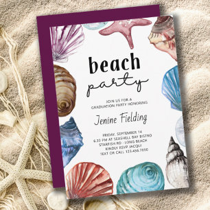 Invitation Seashell Watercolor Graduation Beach Party