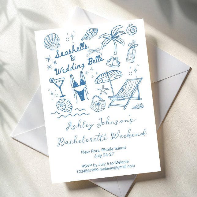 Invitation Seashells and wedding bells Bachelorette weekend (Seashells and wedding bells Bachelorette weekend party itinerary Invitation cards template)