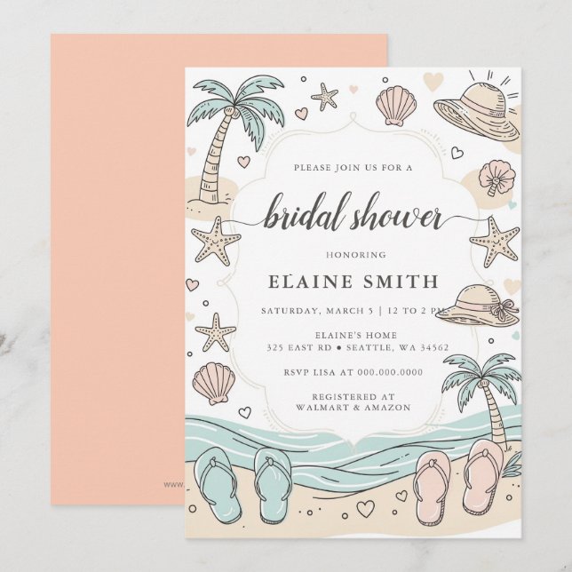 Invitation Seashells and Wedding Bells Beach Bridal Shower (Devant / Derrière)