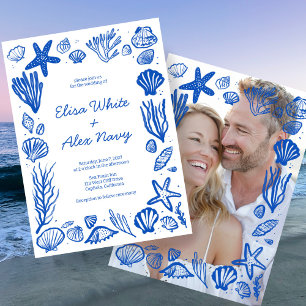 Invitation Seashells Frame Beach Wedding PHOTO SUR MESURE