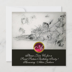 Invitation SEASHELLS SWEET 16 FÊTE, Ruby Monogramme Noir Blan