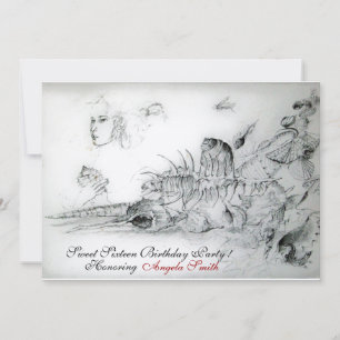 Invitation SEASHELLS SWEET SIXTEEN PARTY, Ruby Monogramme