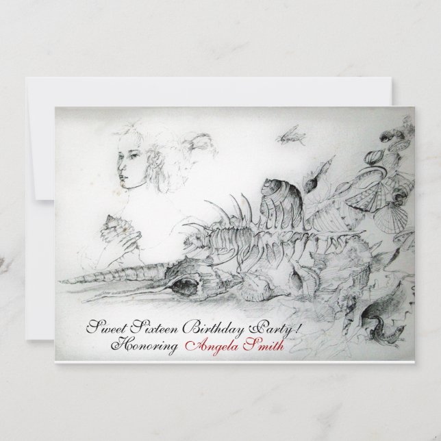 Invitation SEASHELLS SWEET SIXTEEN PARTY, Ruby Monogramme (Devant)