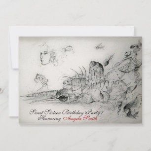 Invitation SEASHELLS SWEET SIXTEEN PARTY, Ruby Monogramme