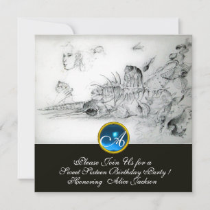 Invitation SEASHELLS SWEET SIXTEEN PARTY Sapphire Monogramme