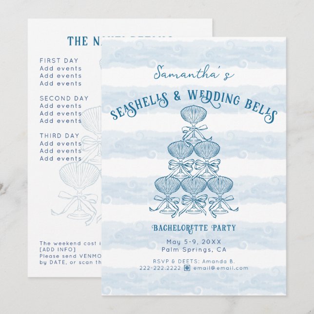 Invitation Seashells & Wedding Bells Beach Bachelorette Party (Devant / Derrière)