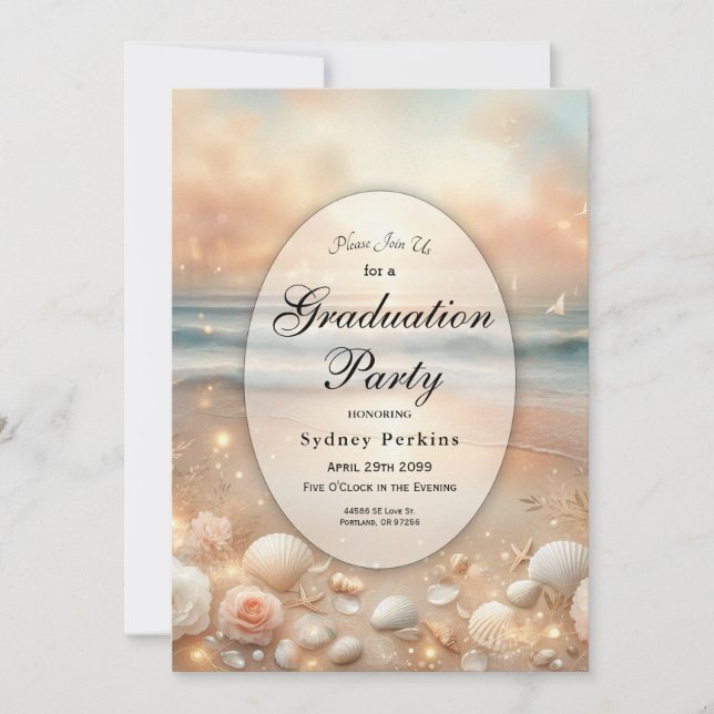Invitation Seaside Sparkle et Sunset Dreams Graduation Party (Devant)