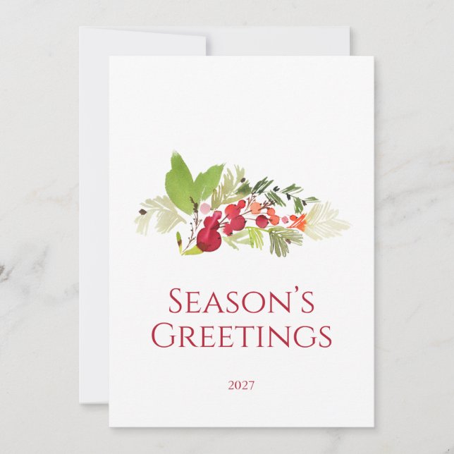 Invitation Season’s Greetings Holly Berry Card (Devant)
