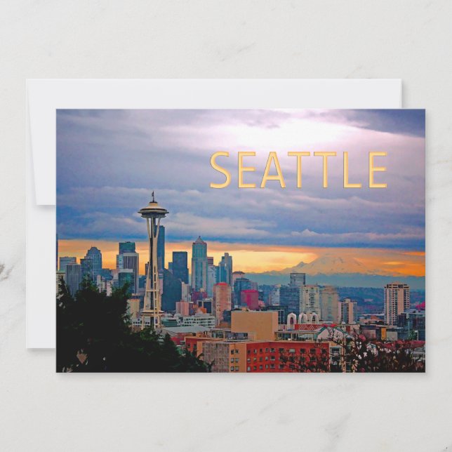 Invitation Seattle Washington Skyline au Sunset TEXT SEATTLE (Devant)