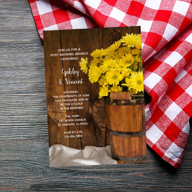 Invitation Seau en bois Daisies Campagne Mariage Petit déjeun (Créateur téléchargé)