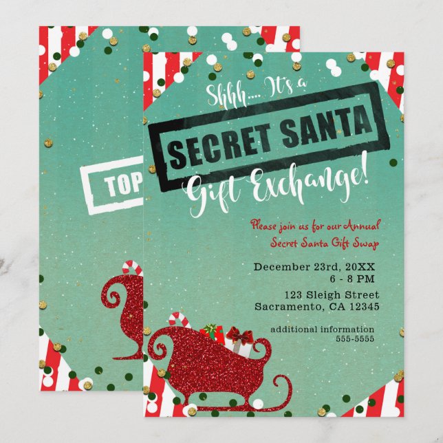 Invitation Secret Père Noël Cadeau Échange Noël Fête (Devant / Derrière)