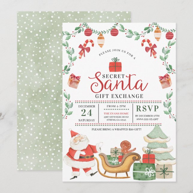 Invitation Secret Père Noël Christmas Holiday Cadeau Exchange (Devant / Derrière)