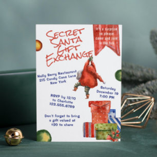 Invitation Secret Père Noël Christmas Party Moderne Aquarelle