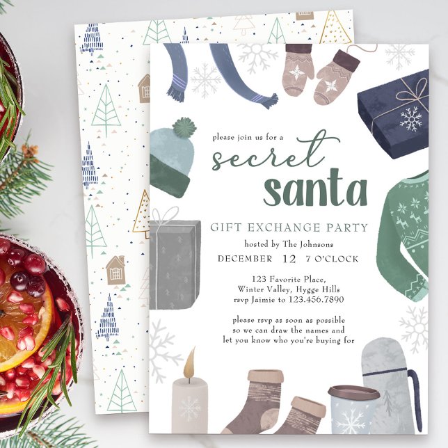 Invitation Secret Père Noël Cosy Winter Cadeau Exchange Party (Secret Santa Holiday Gift Exchange Party Invitation)