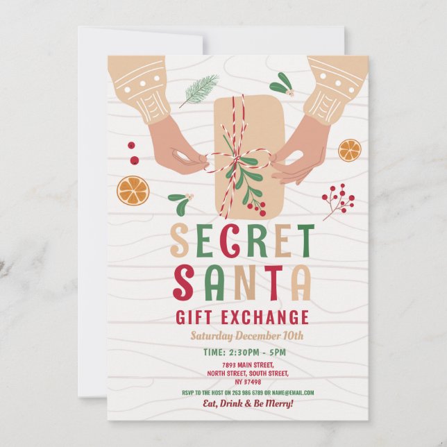 Invitation Secret Père Noël échange cadeaux de Noël Famille d (Devant)