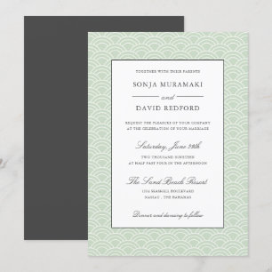 Invitation Seigaiha   Dusty Green vague japonaise mariage de 