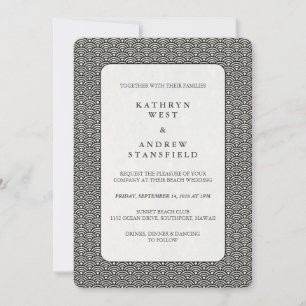 Invitation Seigaiha Vagues noir + blanc Mariage à motifs