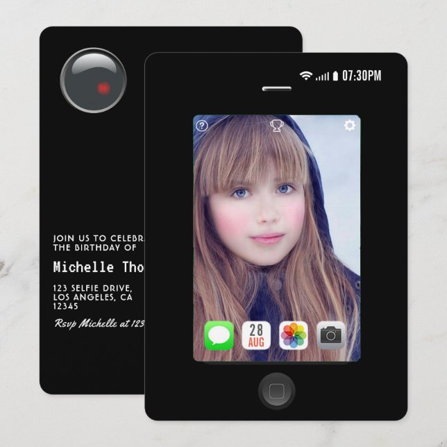 Invitation Selfie Anniversaire Photo (Devant / Derrière)