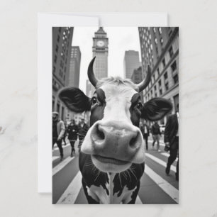 Invitation Selfie de vache drôle sur une rue très fréquentée 