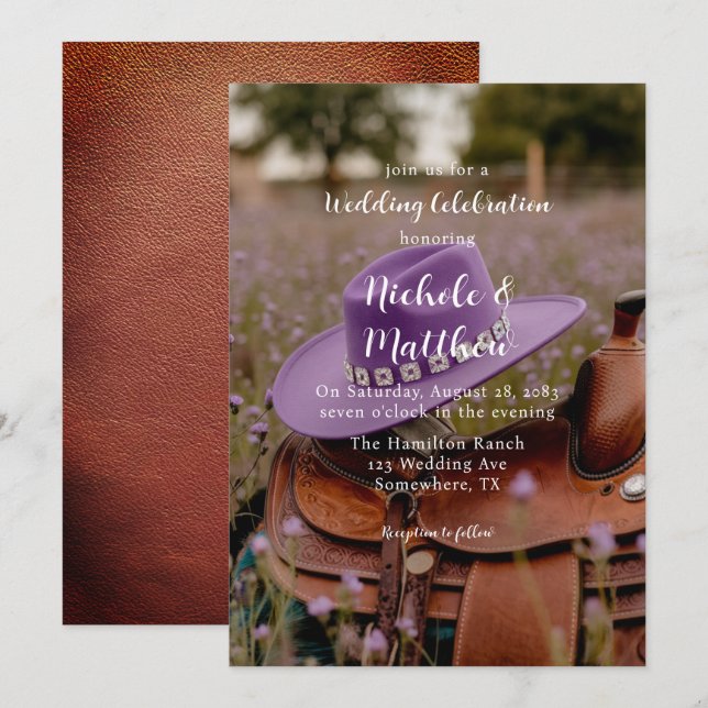 Invitation Selle sur la clôture avec fête du Mariage Casquett (Devant / Derrière)