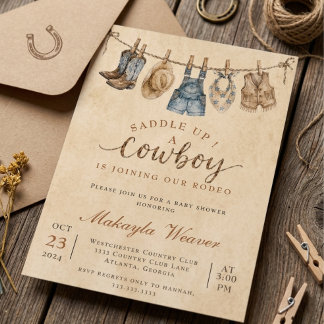 Invitation Sellez Cowboy Baby Shower Rustique Western Rodeo