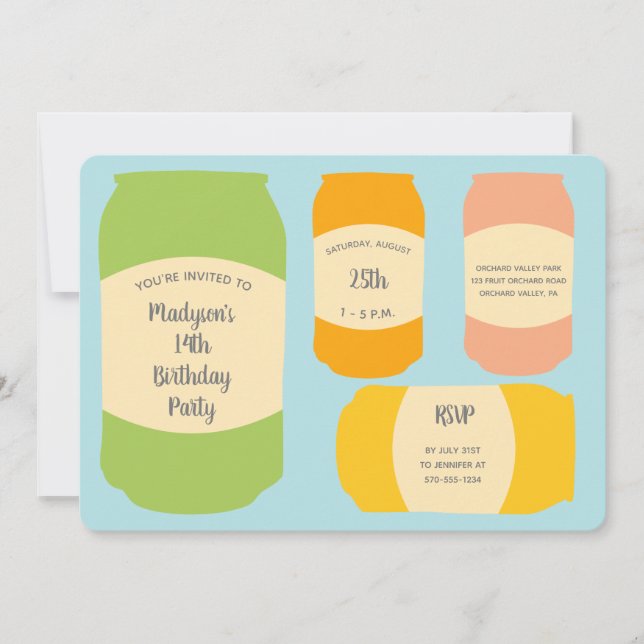 Invitation Seltzer Soda Cans fête d'été Anniversaire (Devant)