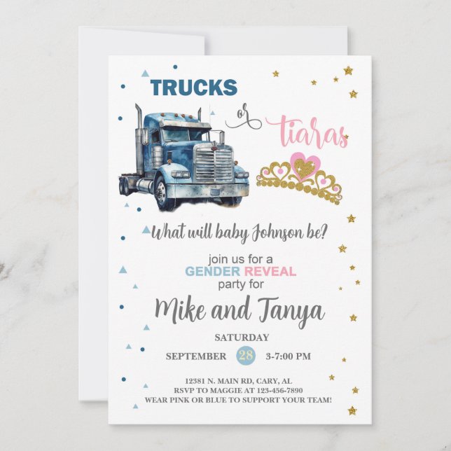 Invitation Semi Trucks ou Tiaras genre dévoilent l'invitation (Devant)