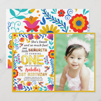 Invitation señorita 1er anniversaire, art folklorique floral