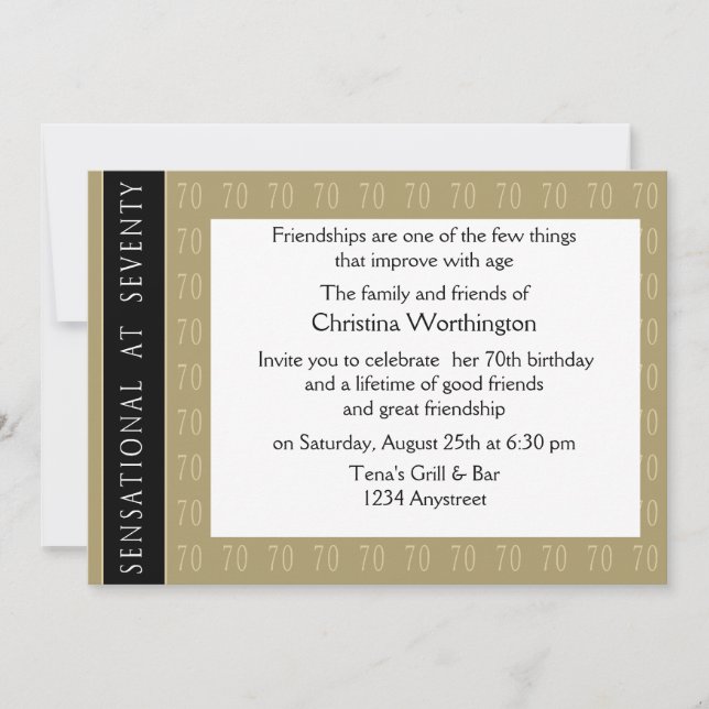 Invitation Sensationnel à l'invitation de 70 parties (Devant)
