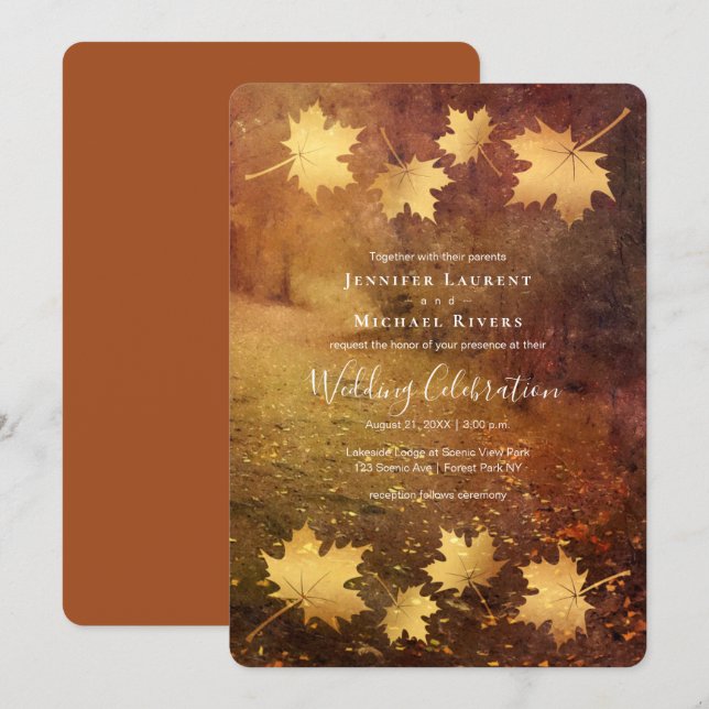 Invitation sentier d'automne érable feuille mariage rustique (Devant / Derrière)