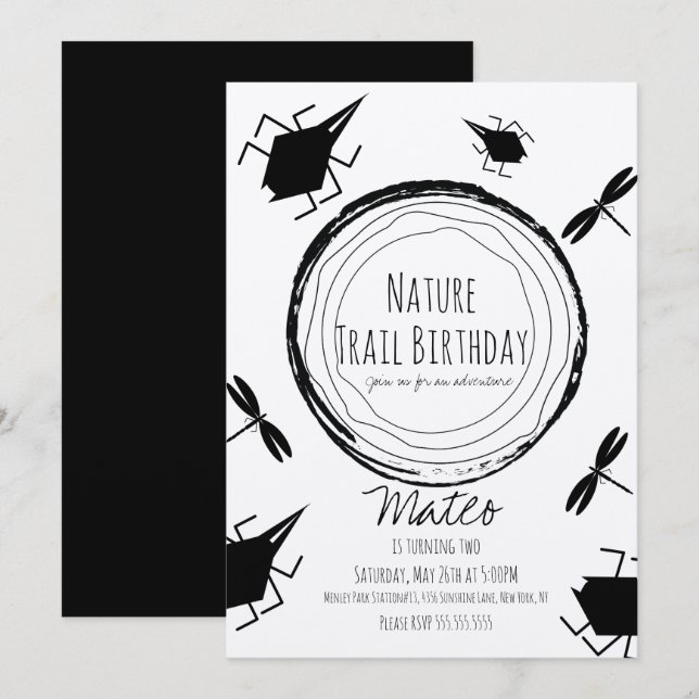 Invitation Sentier de la Nature Insecte Papillon Anniversaire (Devant / Derrière)