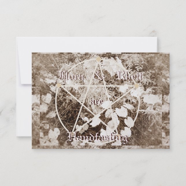 Invitation Sepia Grapevine Mariage / Handfasting Pentacle Tra (Devant)