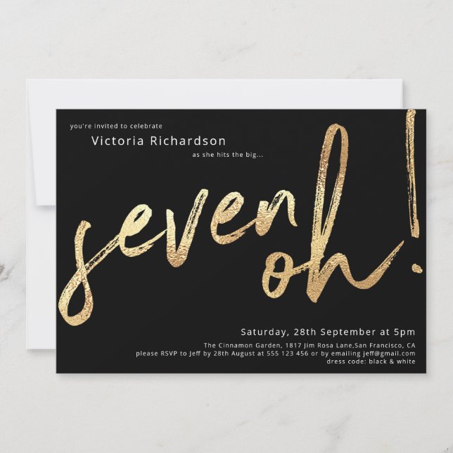 Invitation Sept Oh 70e anniversaire Black Gold Foil élégant (Devant)