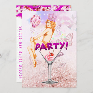 Invitation Séquence rose Glitzy Glamour Bachelorette Party