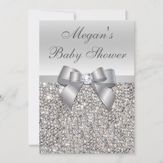 Invitation Séquences argentées glamour Baby shower Bow (Devant)