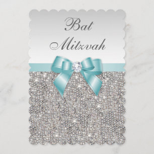 Invitation Séquences d'argent Faux Bat mitzvah bleu Turquoise