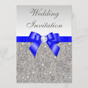 Invitation Séquences d'argent Faux Diamants Mariage bleu roya