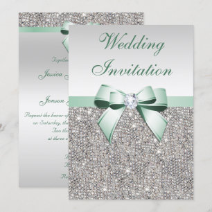 Invitation Séquences d'argent Faux Diamants Mariage de plongé