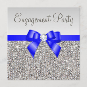 Invitation Séquences d'argent Faux Fiançailles Royal Blue Bow