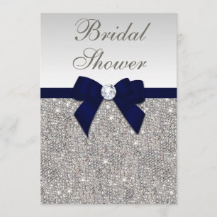 Invitation Séquences d'argent Faux Marine Fête des mariées Bo