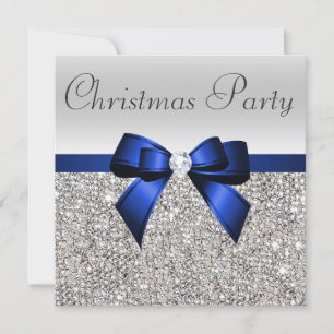 Invitation Séquences d'argent Noël Party Blue Diamond Bow