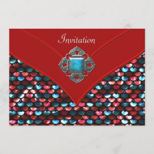 Invitation Séquin Turquoise rouge Modèle de la fête de toutes