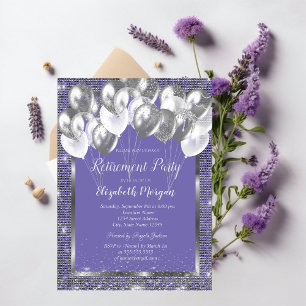 Invitation Séquines de cadre en argent Ballons Violet Retrait