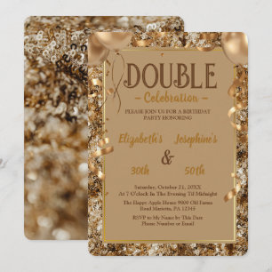 Invitation Séquines d'or Double adulte mixte fête d'anniversa