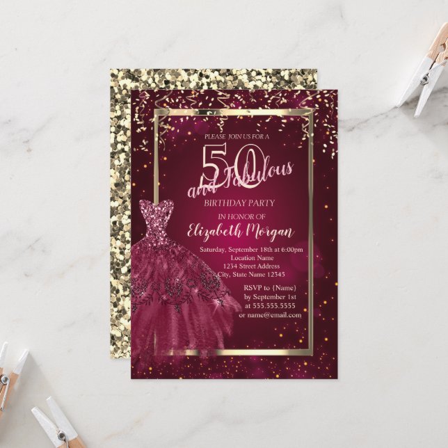 Invitation Séquines d'or Robe de Parties scintillant Bourgogn (Devant/Arrière en situation)