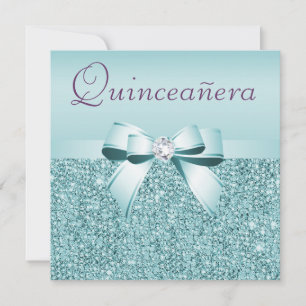 Invitation Séquines imprimées Turquoises et Quinceanera de Bo