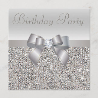 Invitation Séquins d'argent, fête d'anniversaire de Bow & Dia