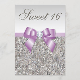Invitation Séquins d'argent Lilac Faux Bow Sweet 16