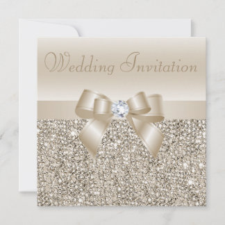Invitation Séquins de Champagne, Mariage de Bow & Diamant